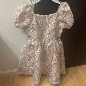 Rare Editions Cream and Gold Embroidered Dress